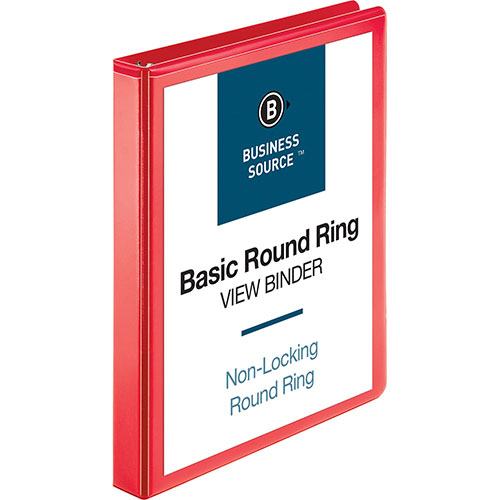 Business Source View Binder, Round Ring, 1", Red