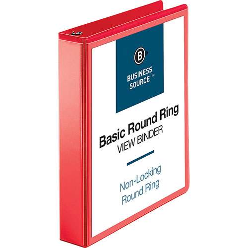 Business Source View Binder, Round Ring, 1-1/2", Red