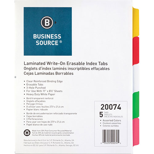 Business Source Write-On Index Tabs, Assorted Colors