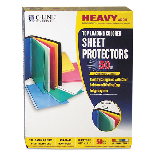 C-Line Colored Polypropylene Sheet Protectors, Assorted Colors, 2", 11 x 8 1/2, 50/BX