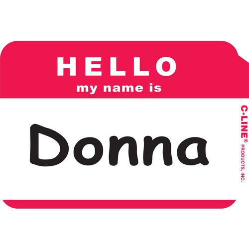C-Line Hello My Name Is Badge, 3 1/2"x2 1/4", Red