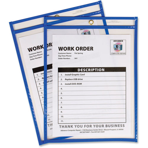 C-Line Neon Stitched Shop Ticket Holders, Blue, Both Sides Clear, 9" x 12" Inserts, 15/Box