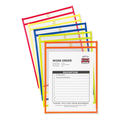 C-Line Stitched Shop Ticket Holders, Neon, Assorted 5 Colors, 75", 9 x 12, 10/Pack