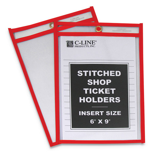 C-Line Stitched Shop Ticket Holders, Top Load, Super Heavy, Clear, 6" x 9" Inserts, 25/Box