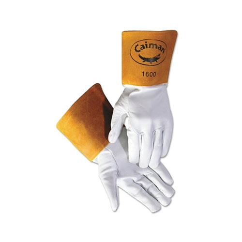 Caiman 1600 Goat Grain Leather/Cowhide Cuff Unlined Welding Gloves, X-Large, White/Gold, Gauntlet Cuff