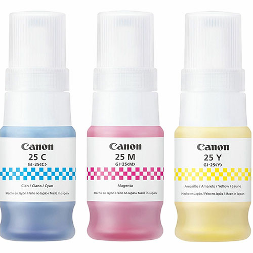 Canon GI-25 Ink Bottles, Inkjet, Cyan, Magenta, Yellow, 3000 Pages, 37 mL, 3/Pack