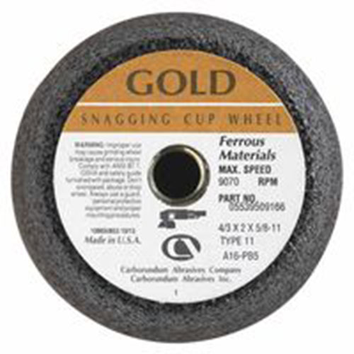 Carborundum Flaring Cup Wheel, 4 in Dia, 2 in Thick, 16 Grit Alumina Oxide
