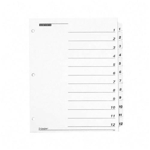 Cardinal OneStep Printable Table of Contents and Dividers, 12-Tab, 1 to 12, 11 x 8.5, White, 1 Set