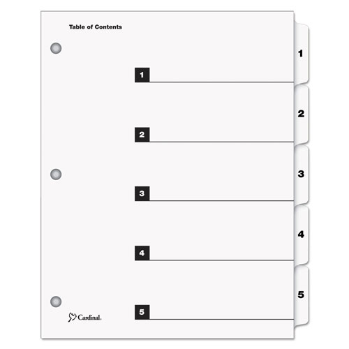 Cardinal QuickStep OneStep Printable Table of Contents and Dividers, 5-Tab, 1 to 5, 11 x 8.5, White, 24 Sets