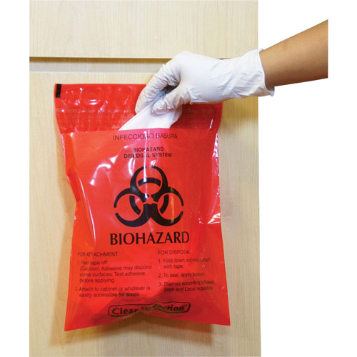 CareTek Biohazard Waste Bag, Peel/Stick, 2.6 Qt, 12" x 14", 100/BX, RD