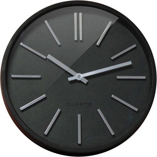CEP Clock, Silent Quartz, 13-4/5"Wx1-9/10"Lx13-4/5"H, Black/Silver