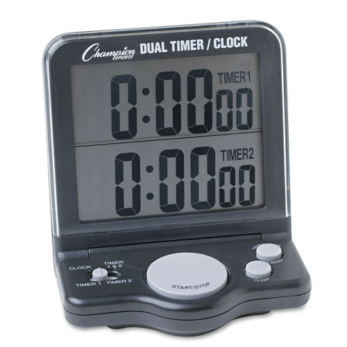 Champion Dual Timer/Clock w/Jumbo Display, LCD, 3 1/2 x 1 x 4 1/2