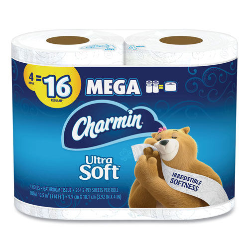 Charmin Ultra Soft Bathroom Tissue, Septic Safe, 2-Ply, White, 4 x 3.92, 244 Sheets/Roll, 4 Rolls/Pack