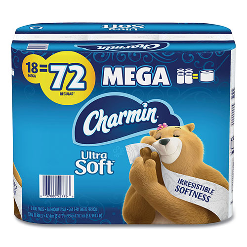 Charmin Ultra Soft Bathroom Tissue, Mega Roll, Septic Safe, 2-Ply, White, 224 Sheets/Roll, 18 Rolls/Carton