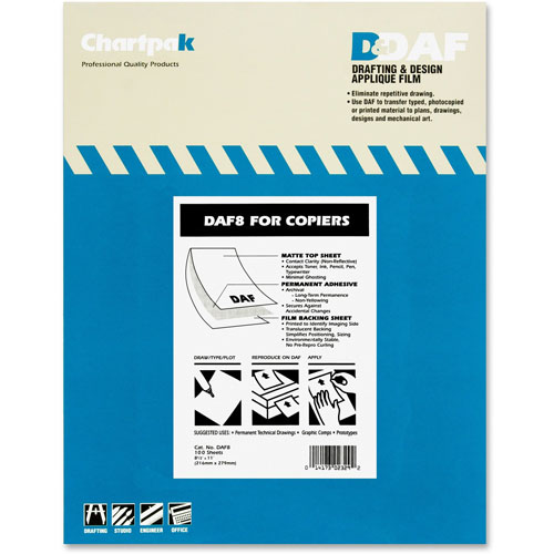 Chartpak/Pickett Self Adhesive Drafting Applique Film for Copiers, 8 1/2x11, 100 Matte Sheets/Box