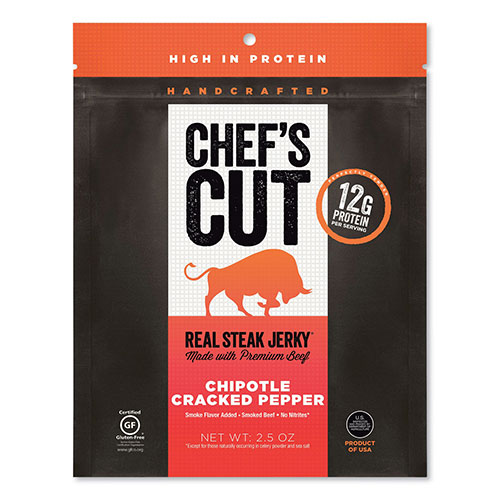 Chef's Cut Real Steak Jerky, Chipolte Cracked Pepper, 2.5 oz Bag
