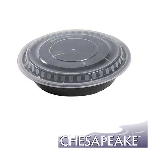 Chesapeake 48Oz 9" Round Black Container w/Lid 150/Case