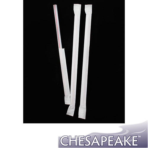 Chesapeake 7.75" Red And White Stripe Giant Straw With Paper Wrap, Case of 1200