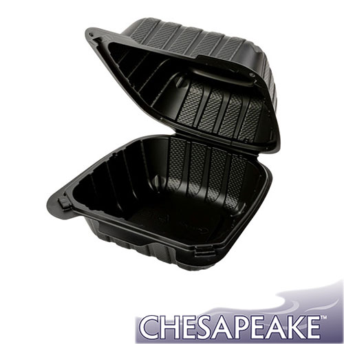 Chesapeake CHPP66B 6 x 6 x 3 Black Mineral-Filled Hinged Lid Takeout Container, 300/cs