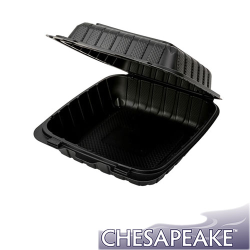 Chesapeake CHPP881B 8 x 8 x 3 Black Mineral-Filled 1 Compartment Hinged Lid Takeout Container, 200/cs