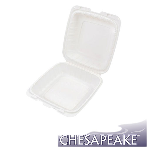 Chesapeake CHPP881W 8 x 8 x 3 White Mineral-Filled 1 Compartment Hinged Lid Takeout Container, 200/cs