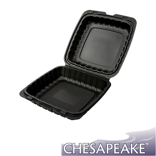 Chesapeake CHPP991B 9 x 9 x 3 Black Mineral-Filled 1 Compartment Hinged Lid Takeout Container, 150/cs
