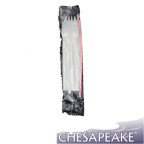 Chesapeake White Medium Weight Polypro Cutlery Kit In Plastic Wrap, Spork, Napkin, Straw, Case of 1000