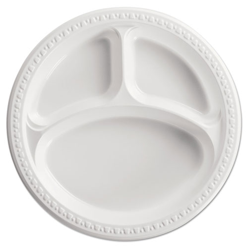 Chinet Heavyweight Plastic 3 Compartment Plates, 10 1/4" Dia, White, 125/PK, 4 PK/CT