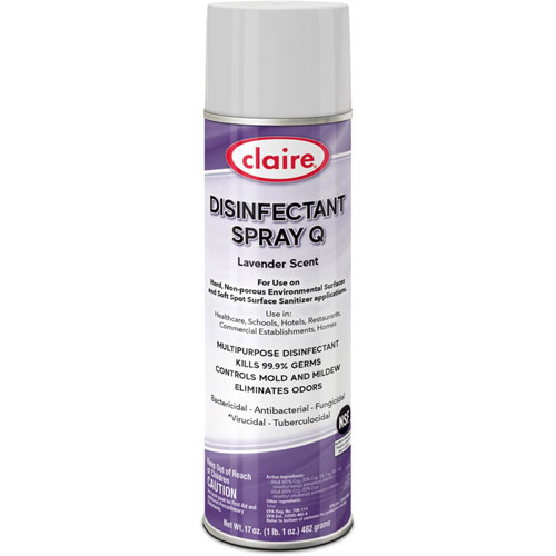 Claire Multipurpose Disinfectant Spray - Spray - 17 fl oz (0.5 quart) - Lavender Scent - 12 / Carton - Purple
