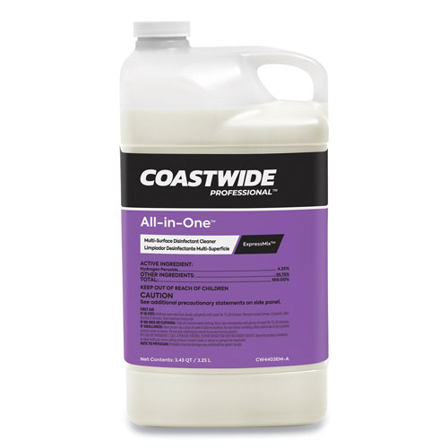 Coastwide Professional™ All-in-One Multi-Surface Disinfectant Cleaner Concentrate for ExpressMix Systems, Unscented, 3.25 L Bottle, 2/Carton