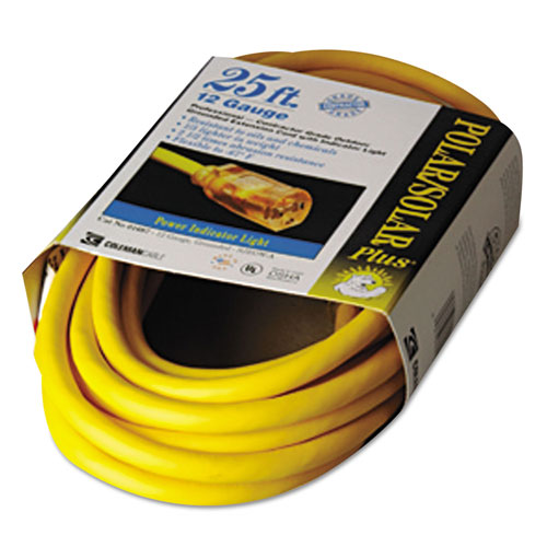 Coleman Cable Polar/Solar Indoor-Outdoor Extension Cord With Lighted End, 25ft, Yellow