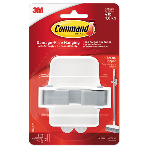 Command® Broom Gripper, 3.12w x 2.43d x 3.34h, White/Gray, 1 Gripper/2 Strips
