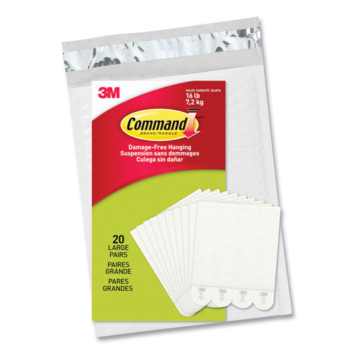 3M Command® Picture Hanging Strips, Removable, Holds Up to 4 lbs per Pair,  Large, 0.63 x 3.63, White, 20 Pairs/Pack, MMM1720620