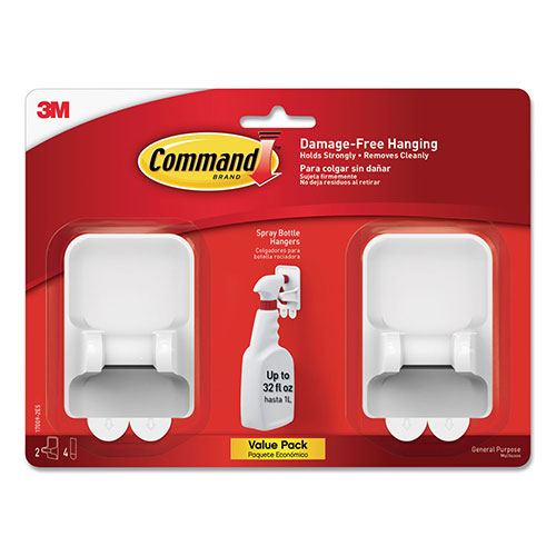 Command® Spray Bottle Holder, 2.34 x 1.69 x 3.34, White, 2 Hangers/4 Strips/Pack