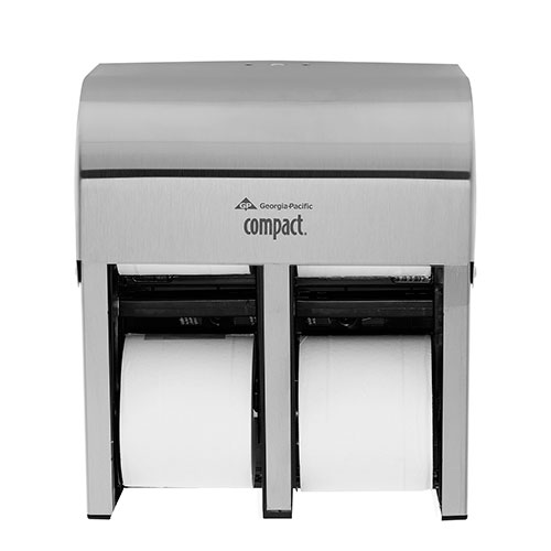 Compact® 4-Roll Quad Coreless High-Capacity Toilet Paper Dispenser, Stainless, 56748, 11.75" W x 6.9" D x 13.25" H