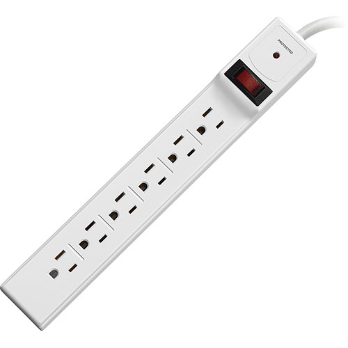 Compucessory 55155 6 Outlet Power Strip, Built in Circuit Breaker, 6" Cord