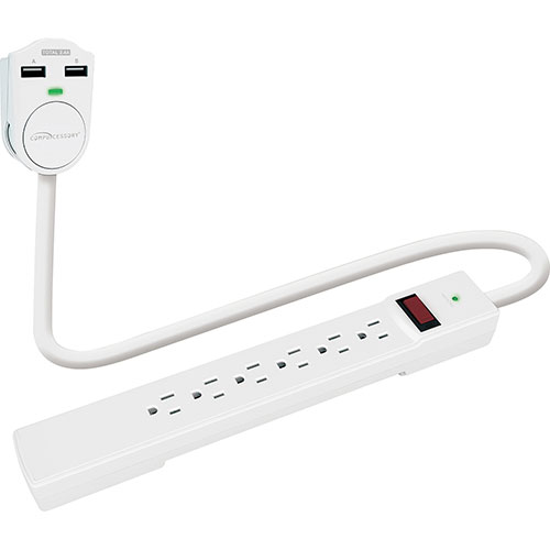 Compucessory 6-Outlet Surge Protector, 1-9/10"Wx12-7/10"Lx1-2/5"H, White