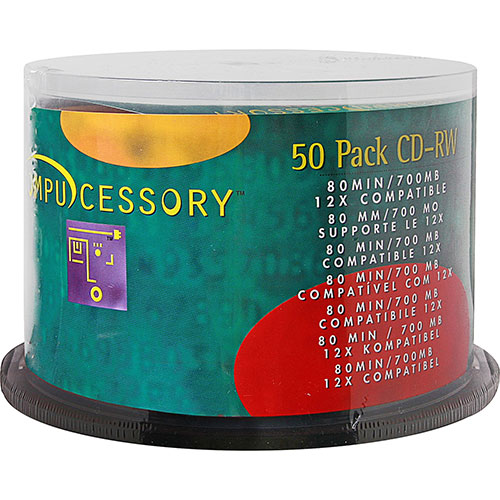 Compucessory CD-RW, Branded Surface, 700MB/80 Minute Cap, 12X Speed, 50/Pack