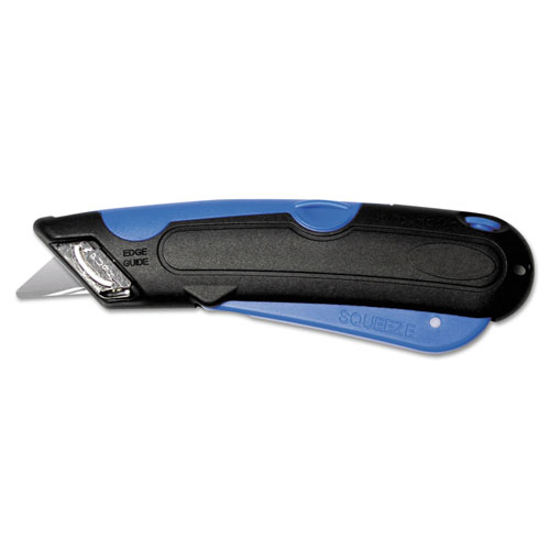 Consolidated Stamp Easycut Cutter Knife w/Self-Retracting Safety-Tipped Blade, Black/Blue