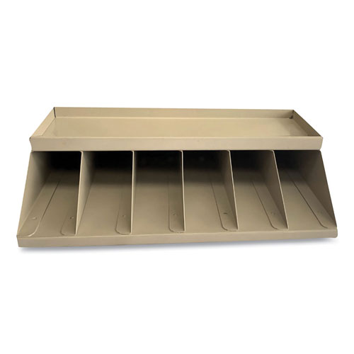 Controltek Coin Wrapper and Bill Strap Single-Tier Rack, 6 Compartments, 10 x 8.5 x 3, Metal, Pebble Beige