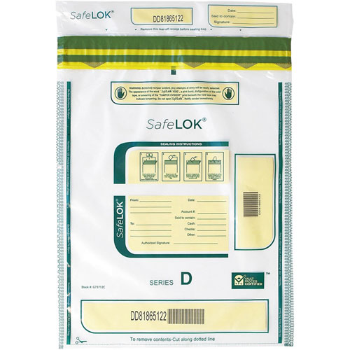 Controltek SafeLOK Tamper-Evident Deposit Bags - 12" x 16", Clear - 100/Pack - Cash, Deposit, Note, Bill