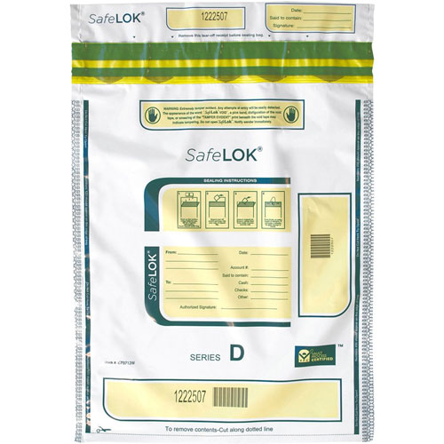 Controltek SafeLOK Tamper-Evident Deposit Bags - 12" x 16", White - 100/Pack - Cash, Deposit, Note, Bill