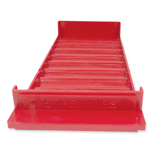 Controltek Stackable Plastic Coin Tray, Pennies, 3.75 x 11.5 x 1.5, Red, 2/Pack