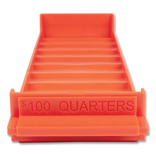 Controltek Stackable Plastic Coin Tray, Quarters, 3.75 x 11.5 x 1.5, Orange, 2/Pack