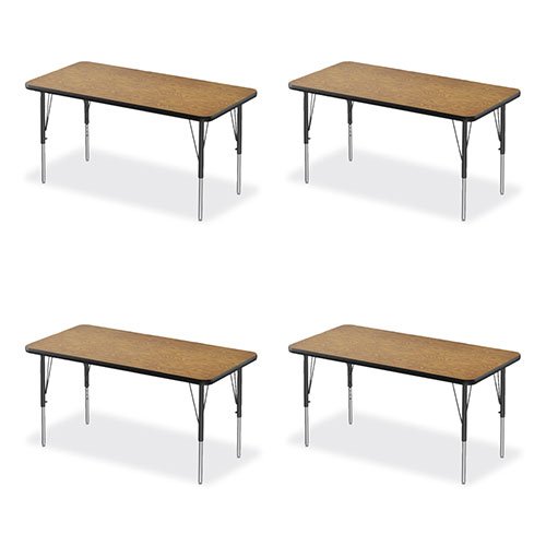 Correll® Adjustable Activity Table, Rectangular, 48" x 24" x 19" to 29", Med Oak Top, Black Legs, 4/Pallet