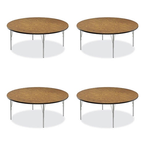 Correll® Height Adjustable Activity Tables, Round, 60" x 19" to 29", Medium Oak Top, Gray Legs, 4/Pallet