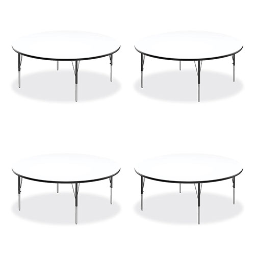 Correll® Markerboard Activity Tables, Round, 60" x 19" to 29", White Top, Black/Silver Legs, 4/Pallet