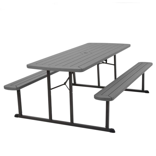 Cosco Folding Picnic Table - Taupe Top x 72"x 57", 29", - Wood Grain, Resin Top Material