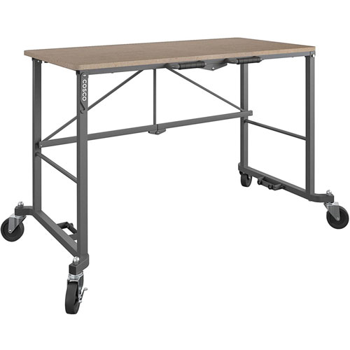 Cosco Smartfold Portable Work Desk Table, 51.40" x 26.50",55.45" Height, Brown