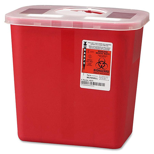 Covidien Biohazard Sharps Container w/ Rotor Lid, 2 Gal., Red